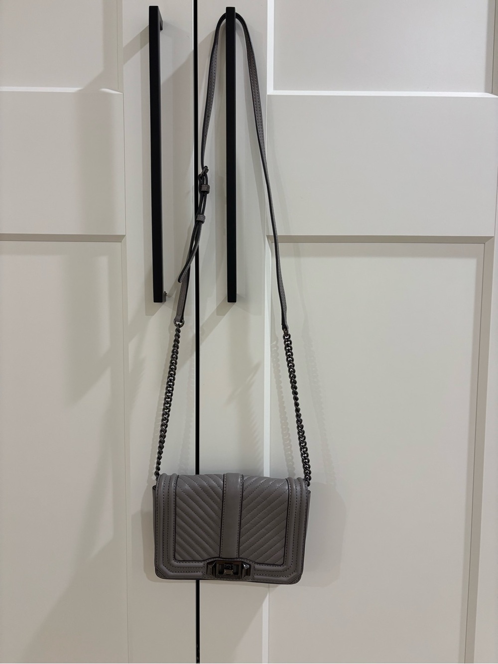 Rebecca Minkoff Quilted Gray Chevron Crossbody with Chain Strap